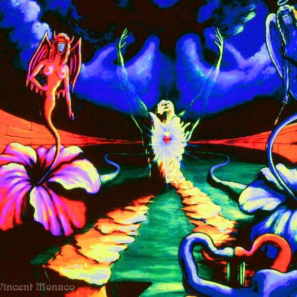 Blacklight UV Tapestry Trippy Psychedelic Surreal Cool Hippie Style Room Art - Picture 2 of 8